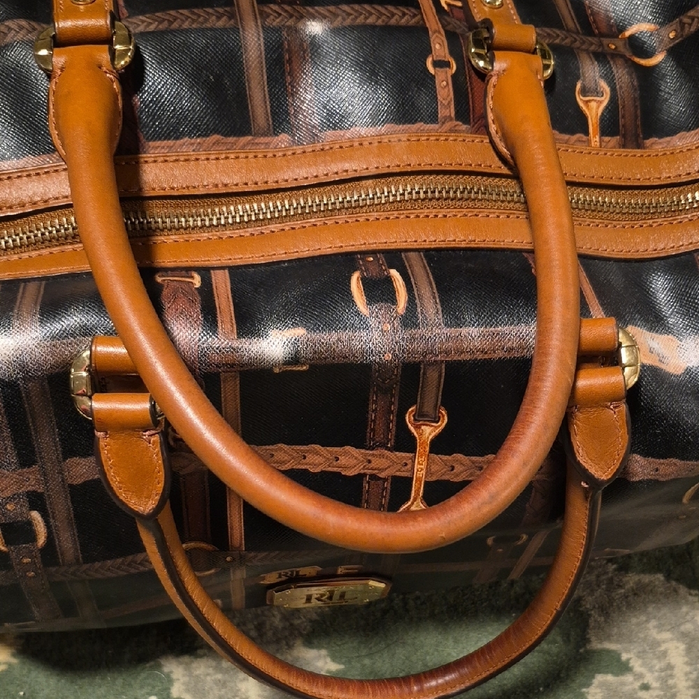 Ralph Lauren Black & Brown Patterned Leather-Trim Hobo Bag - Picture 9 of 16